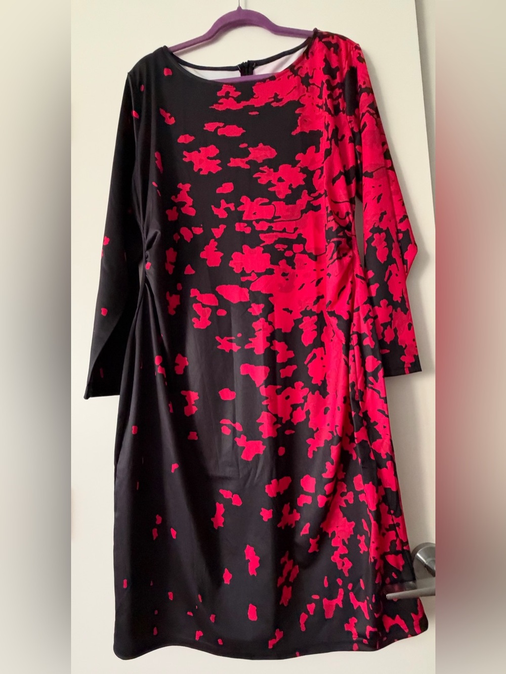 Black & Hot Pink Long Sleeve Printed Midi Dress